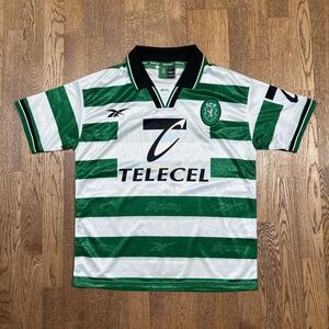 Vintage 90s Reebok Sporting CP Lisbon 1998 1999 Home Striped Jersey Mens Small